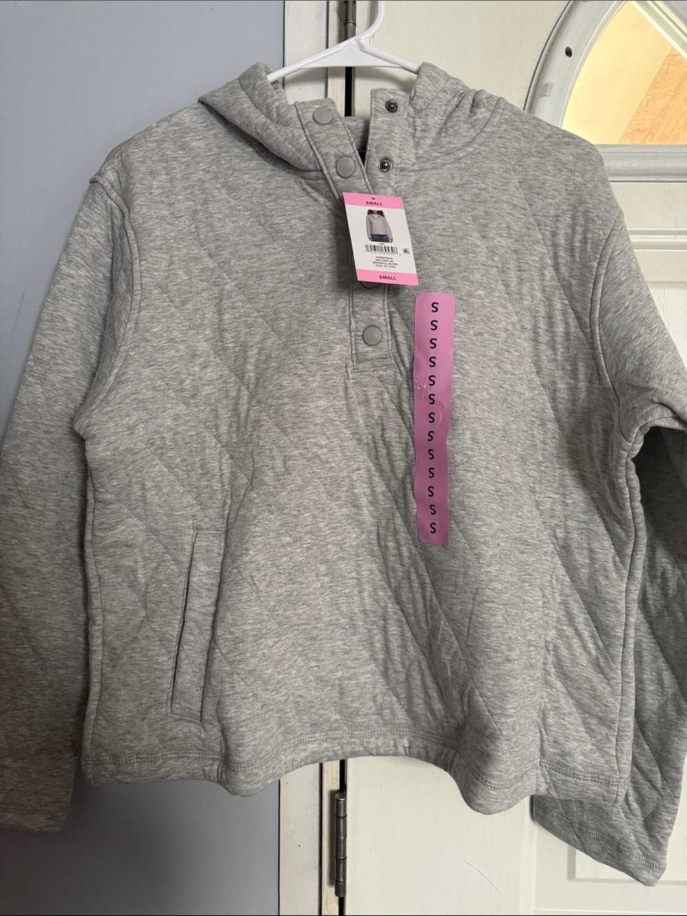 Land end ' Gray Hooded Pullover Sweatshirt - ComfortFit